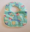 MY FIRST BIRTHDAY Cloth Bib MINT Hook & Loop Close 11" x 9" Blue Cupcakes — photo 1