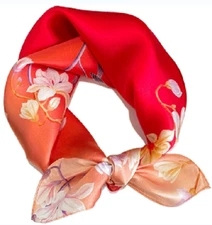 100% Silk 20" small Square Scarf Women neckerchief Wrap floral pink red WY273
