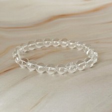 Natural 8mm Clear Quartz Stone Bracelet White Crystal Stretch Bracelet Handmade