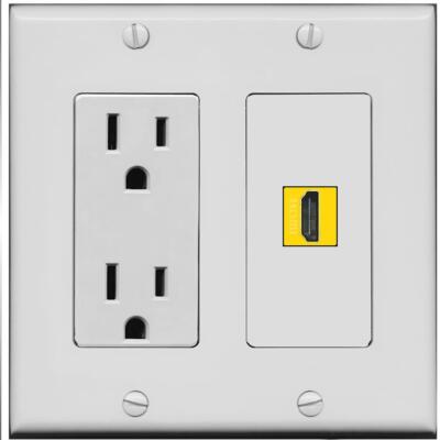 RiteAV 15 Amp Power Outlet and 1 Port HD-YELLOW Wall Plate [Gray]