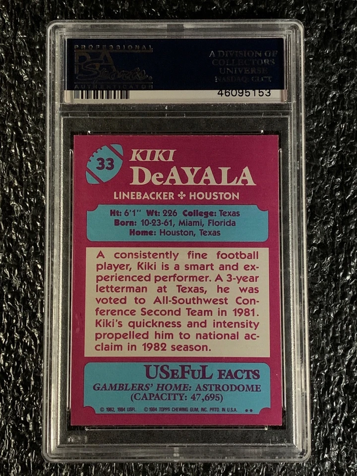 1984 Topps Football #33 Kiki DeAyala PSA 10 - Image 2 of 2
