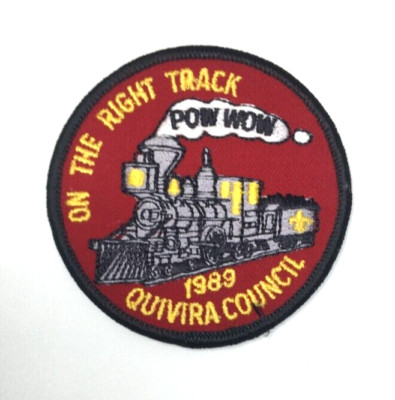PATCH BSA Boy Scouts 1989 Quivira Council Train Pow Wow On the Right Track Red