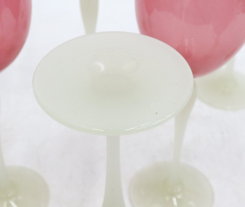 9 Stevens and Williams Rosaline Pink Alabaster White Stem Wine Glasses c1910 - Picture 4 of 4