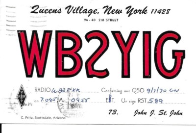 QSL  1970 Queens Village  New York   radio card