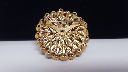 Red White Rhinestone Domed Stacked Brooch Star Pin Round Chunky Vintage Glass - Picture 18 of 22