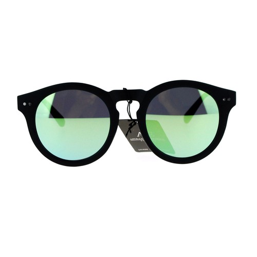 Unisex Fashion Sunglasses Black Round Keyhole Horn Rim Mirror Lens UV400 - Picture 17 of 19