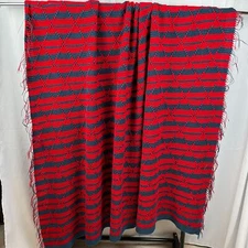 Handmade Red & Blue Geometric Stripe Crocheted Afghan Throw Blanket 76 x 82
