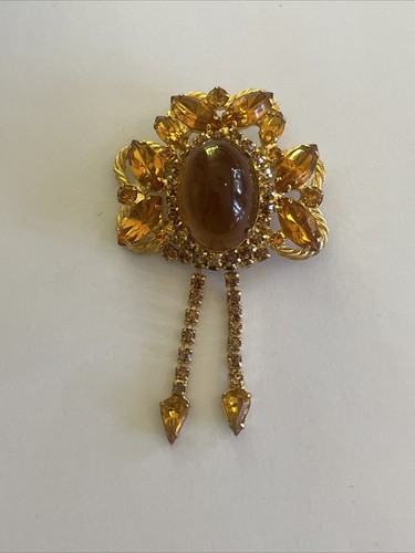 Gorgeous Unsigned Juliana Heavy Amber Gold Vintage Brooch