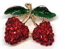Strawberry rhinestone Brooch pin 1"x1" GIFT gold tone gift idea #6 mothers day