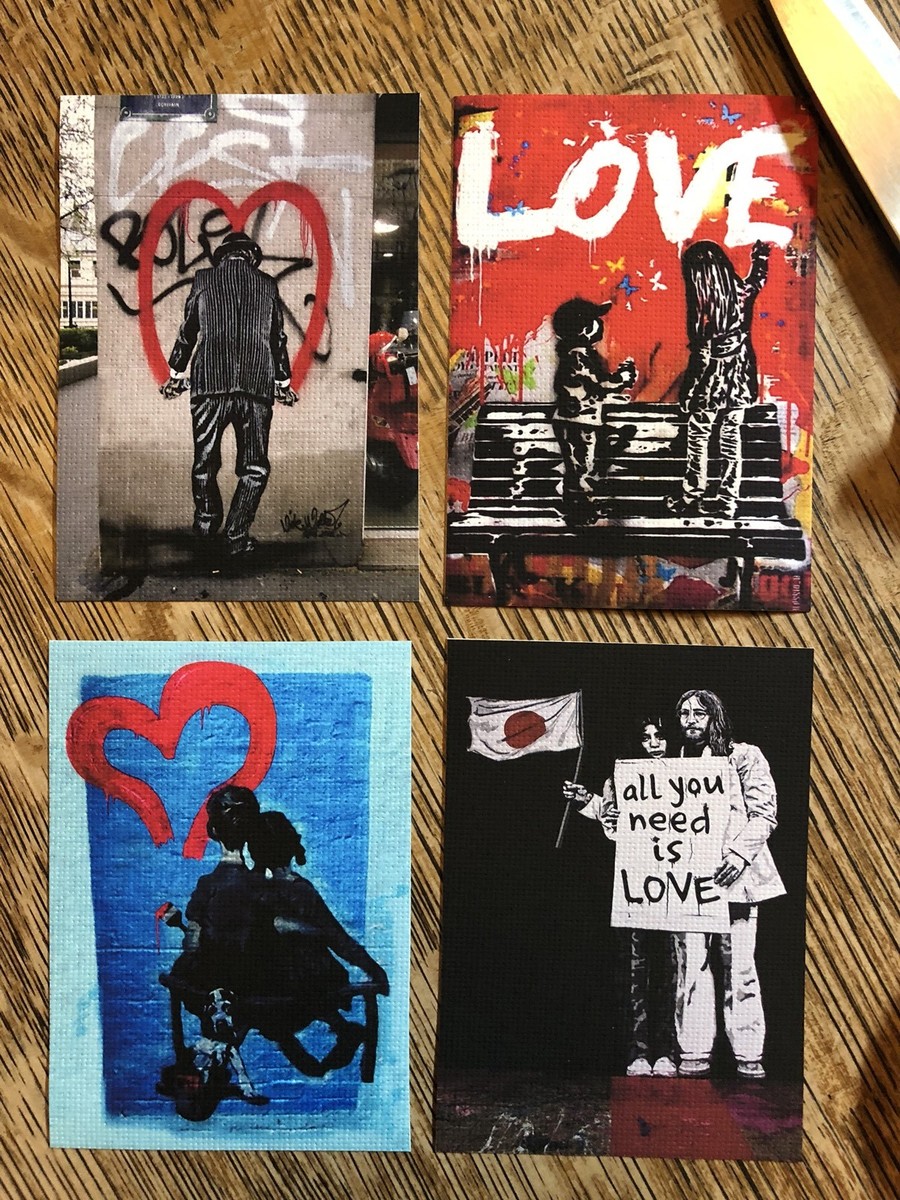 Banksy Valentines Day graffiti street art Four Canvas ACEOs Love
