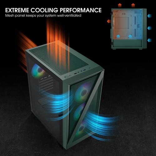 Vetroo M05 Micro ATX MINI ITX Gaming PC Case Tempered Glass w/ ARGB Fan Green - Picture 8 of 8