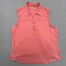 Croft Barrow Shirt Womens XL Pink Lace Sleeveless V Neck Stretch Mature