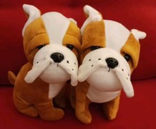 Lot x 2 Bulldog Plush Stuffed Animals Brown White Unbranded 9 Inches