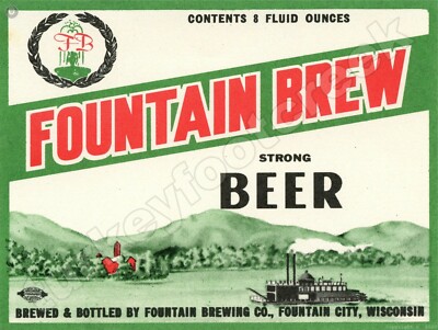 Fountain Brew Strong Beer Label 9'' x 12'' Metal Sign