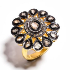 925 Solid Sterling Silver Ring Pave Rose Cut Diamond Unisex Ring All Size