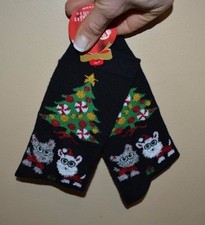 Holiday Socks Dog with Santa hat by Christmas tree Size 9-11 Super Cute