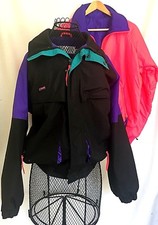 Vintage 1990s Columbia Mens Ski Puffy Jacket Coat MEDIUM Liner Neon Black Purple