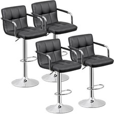 Bar Stools Set of 4 PU Leather Swivel Barstools Adjustable w/Back, Armrest Black
