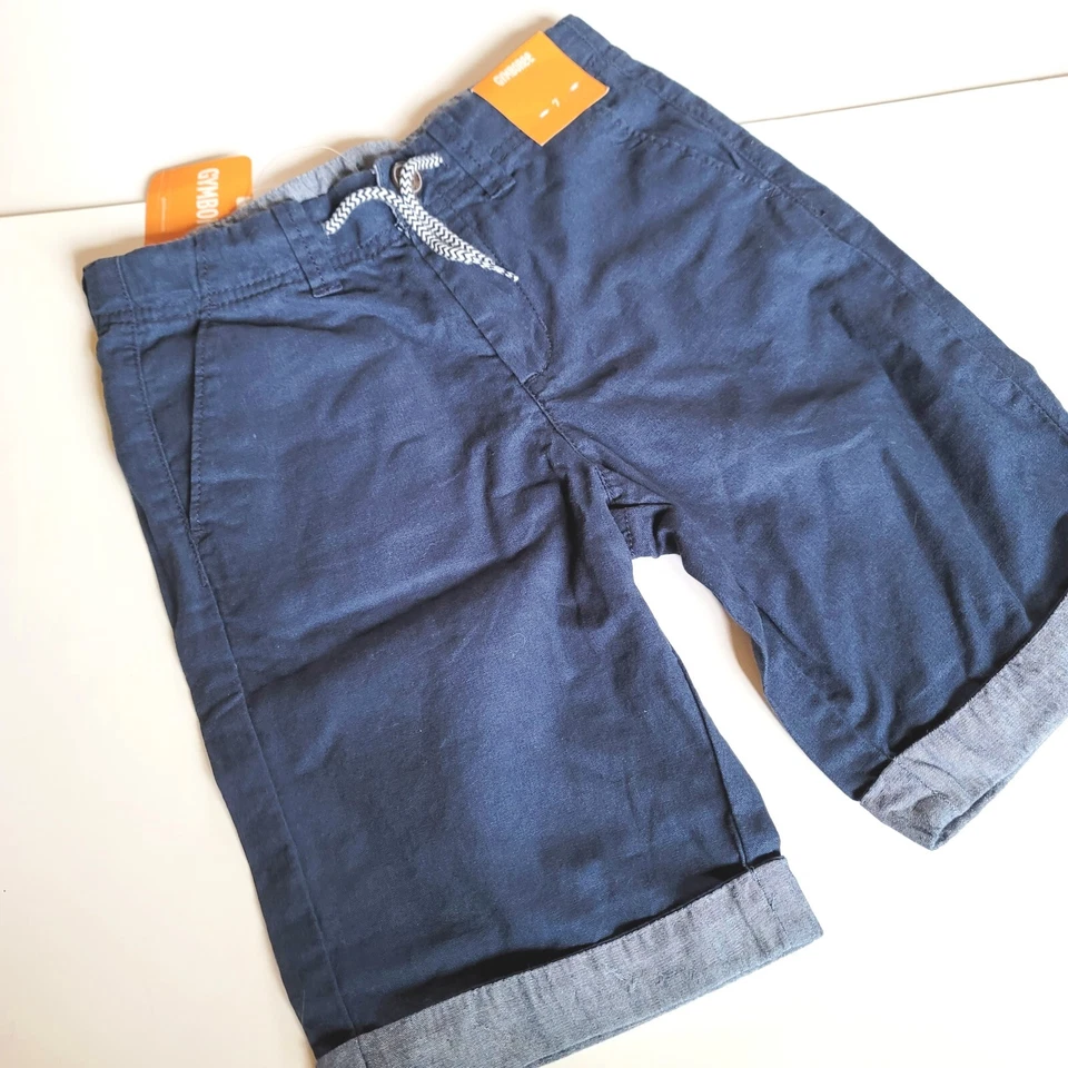 Gymboree 男孩 尺寸 7 "Monster Waves" 亚麻混纺短裤 全新带标签 Prep Fit 海军蓝 — 第 3/3 张图片