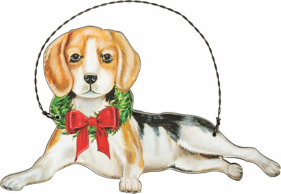 Beagle Wooden Holiday Bow Ornament