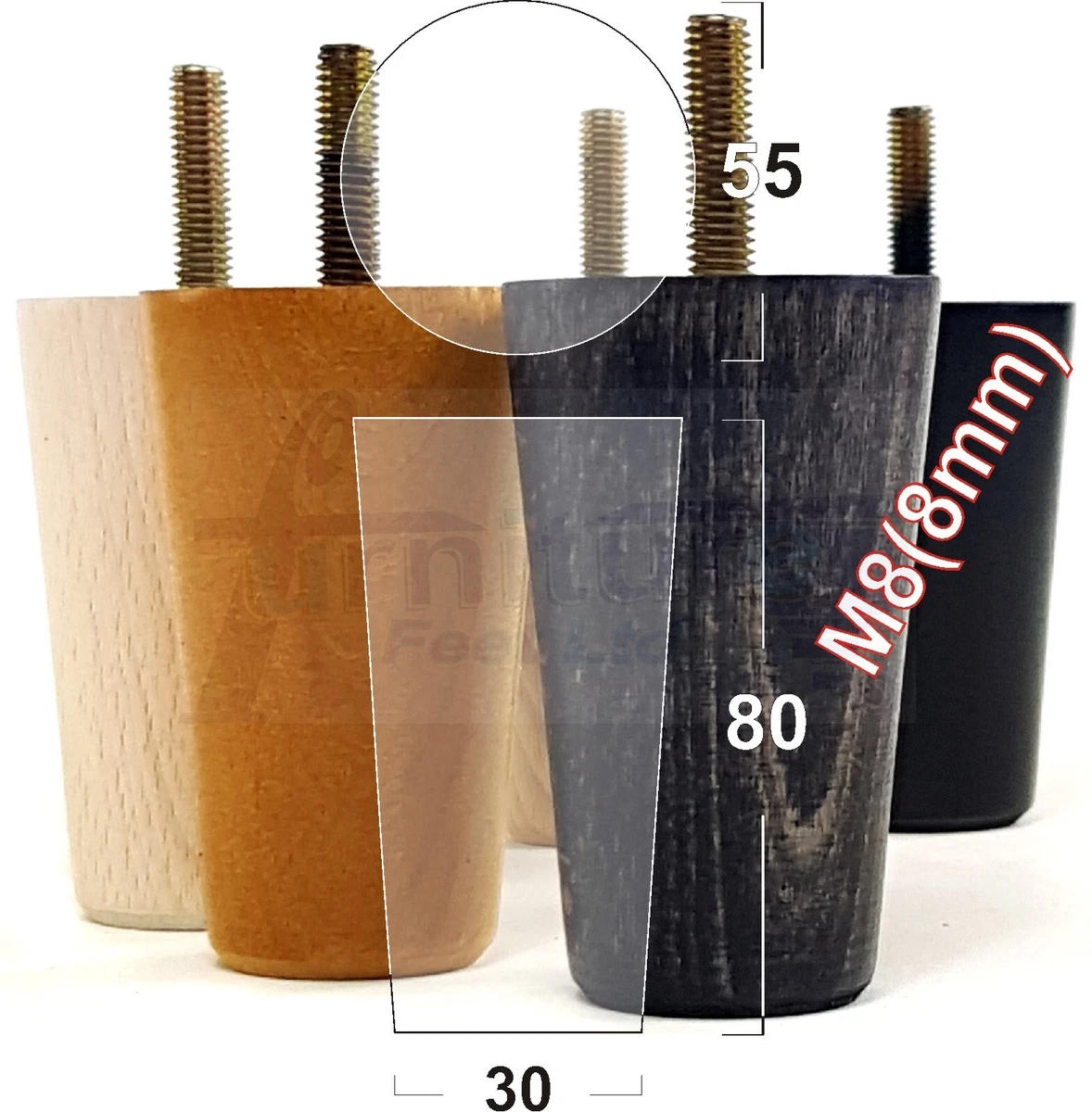 4 Solid Wood Replacement Furniture Chair Legs M8 Settee Sofa Feet 80mm High