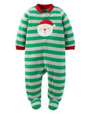 Carters Infant Boys Green Fleece Santa Claus Christmas Sleeper Sleep  Play