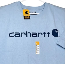 Carhartt Mens Logo Graphic T-Shirt FOG BLUE Loose Fit Heavyweight Short Slve 2XL