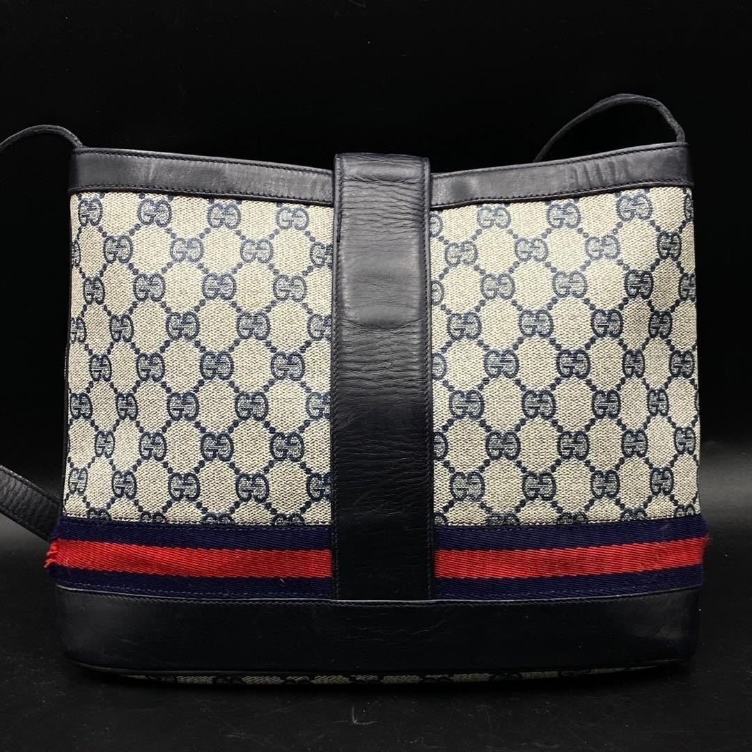 GUCCI Interlocking G Sherry Line Shoulder Bag Crossbody PVC Leather Navy thumbnail 3