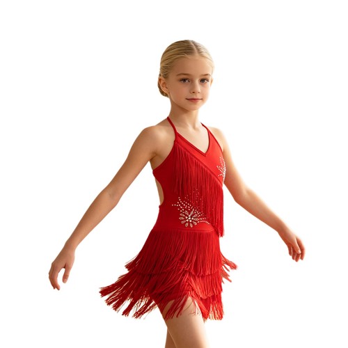 Mädchen Kleid Wettbewerbe Ballsaal Quaste Tanzkleidung Bühne Performance mit Rock - Bild 20 von 113
