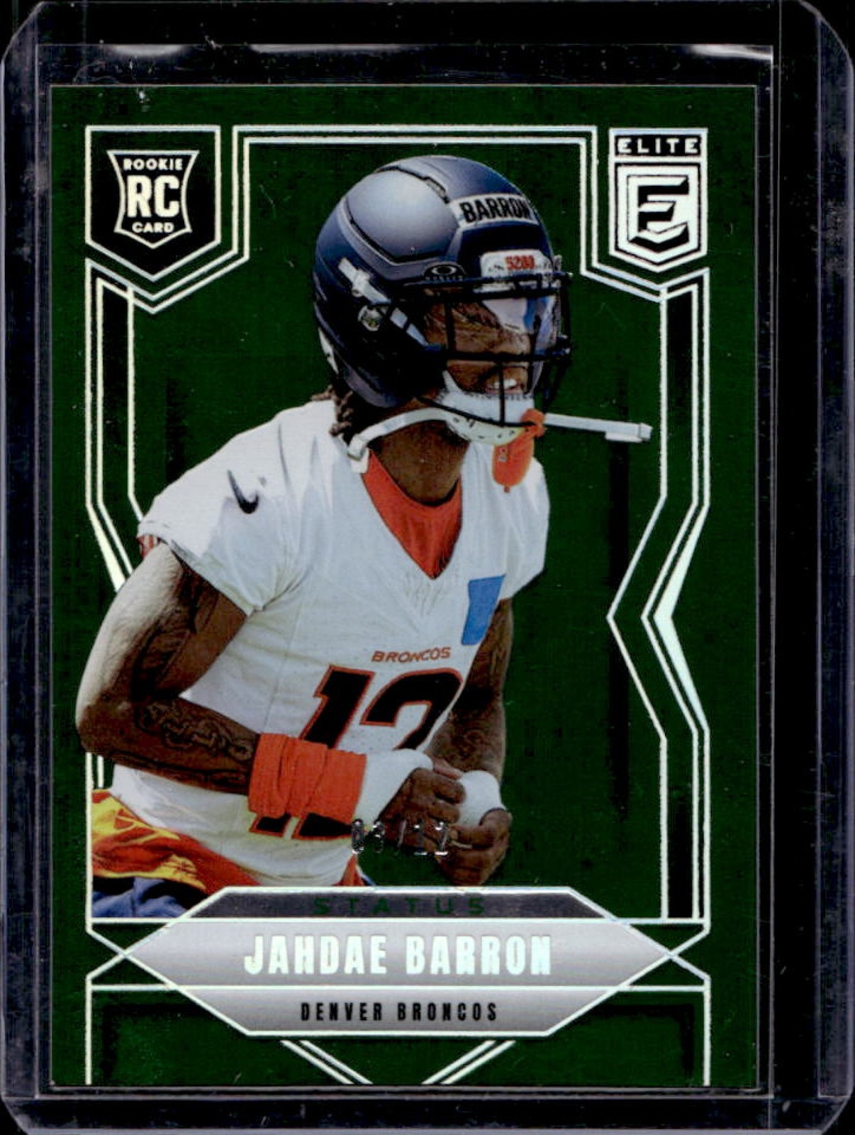 2025 Donruss Elite Jahdae Barron Rookies RC Status Green #/12 Broncos