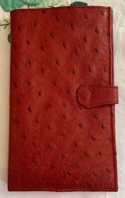 Vintage echt Straußenleder lange Brieftasche & Reisepass/Scheckbuchhülle rot