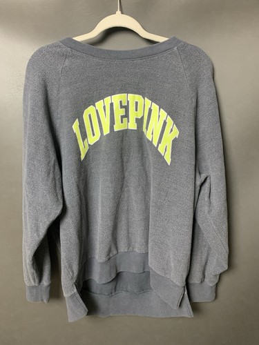 Felpa donna Victoria's Secret LOVE PINK maglione grande grigio Spellout - Foto 2 di 10