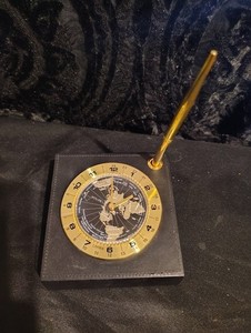 Vintage Linden World Time Clock with Pen Holder 1970's Desk organizer