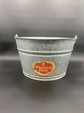 Vintage Wheeling Steel Galvanized Tub Bucket Red Label Wheeling Corrugating Co.