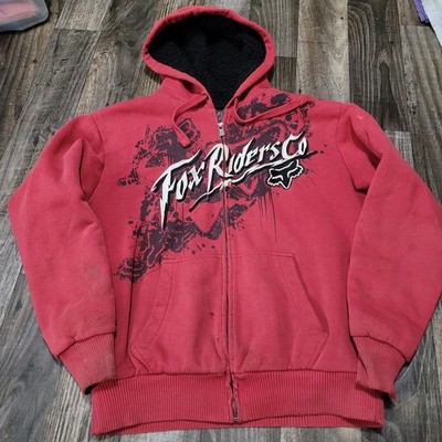 Fox Racing Sasquatch Hoodie Mens Large Red Full Zip Fur Lined (Distressed)