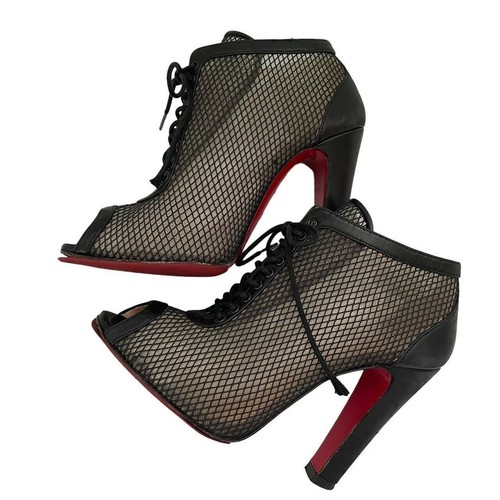 Christian Louboutin Botas Botines Zapatos EU 36.5 US 6.5 Cuero Malla Negro Au... - Imagen 7 de 24