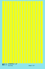 K4 O Scale Water Slide Decals Yellow 1/4 Inch Stripes Set