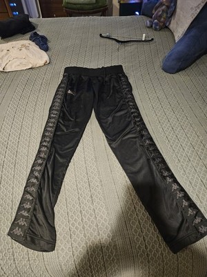 Mens Kappa Track Pants Black Small Grey  Logo Football Gym Pants 