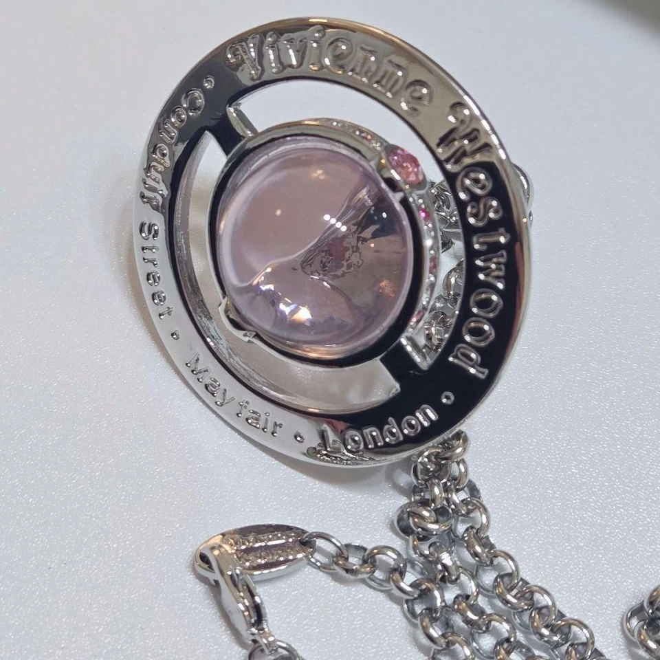 Vivienne Westwood Pequeño Orbe Collar Colgante Plata Rosa 4,5 cm con Cordón Foto 3 de 4