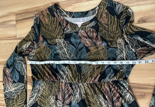 Stan Herman Wildleder Jersey Stufen Langarm Lounge Kleid Kuschelig Kaftan Blätter Print - Bild 9 von 11