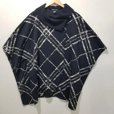 Michael Tyler Poncho Womens Small Black White Plaid Cowl Neck Wrap Made Canada - Image 1 of 4