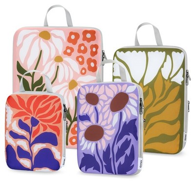 Gonex Compression Packing Cubes, 4pcs Expandable 4PCS (XL+L+M+S), Flowers 