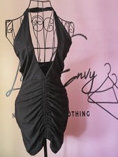 PRETTYLITTLETHING Women's Black Ruched Halterneck Mini Dress Size 10