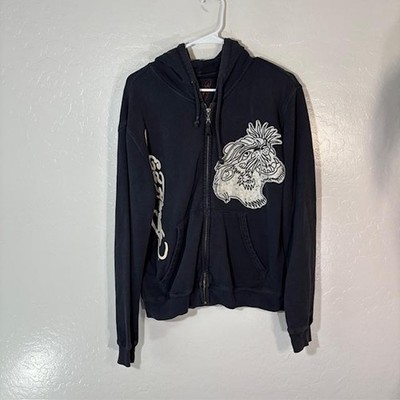 Ed Hardy Hoodie Womens Small Blue Full Zip Tiger Graphic by