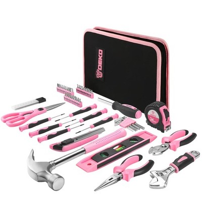DEKO Pink Tool Set 110 Piece Household Tool Kit,Ladies Portable Tool Set with...