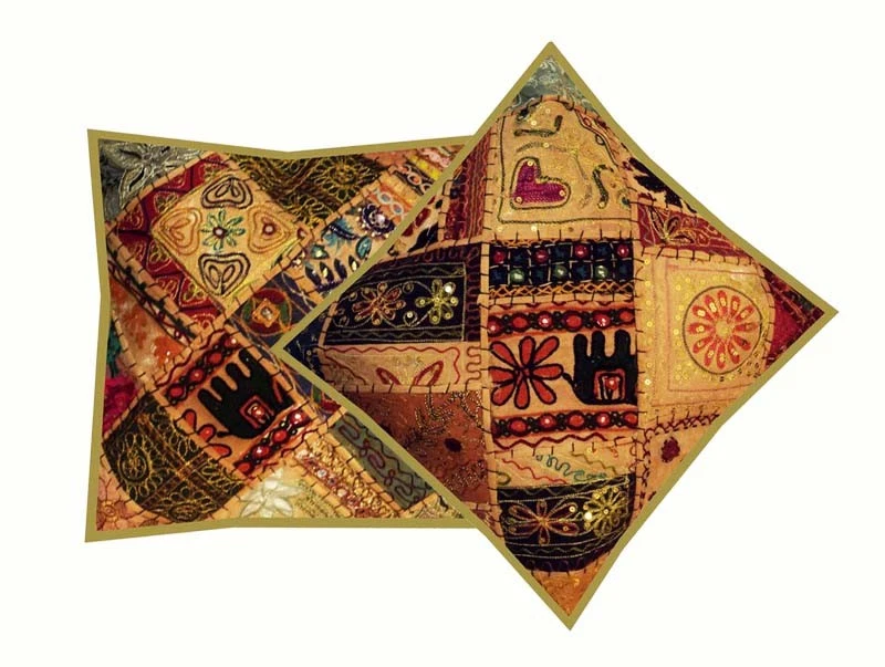 Funda Cojín Sofá Étnico 16"-2 Hecho a Mano Retazos Sala/Dormitorio Foto 3 de 4