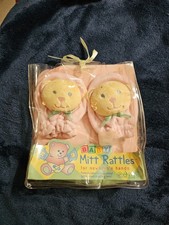 Vintage Eden Newborn Baby Mitt Rattles Plush Bear Stuffed Animal Rare New Pink