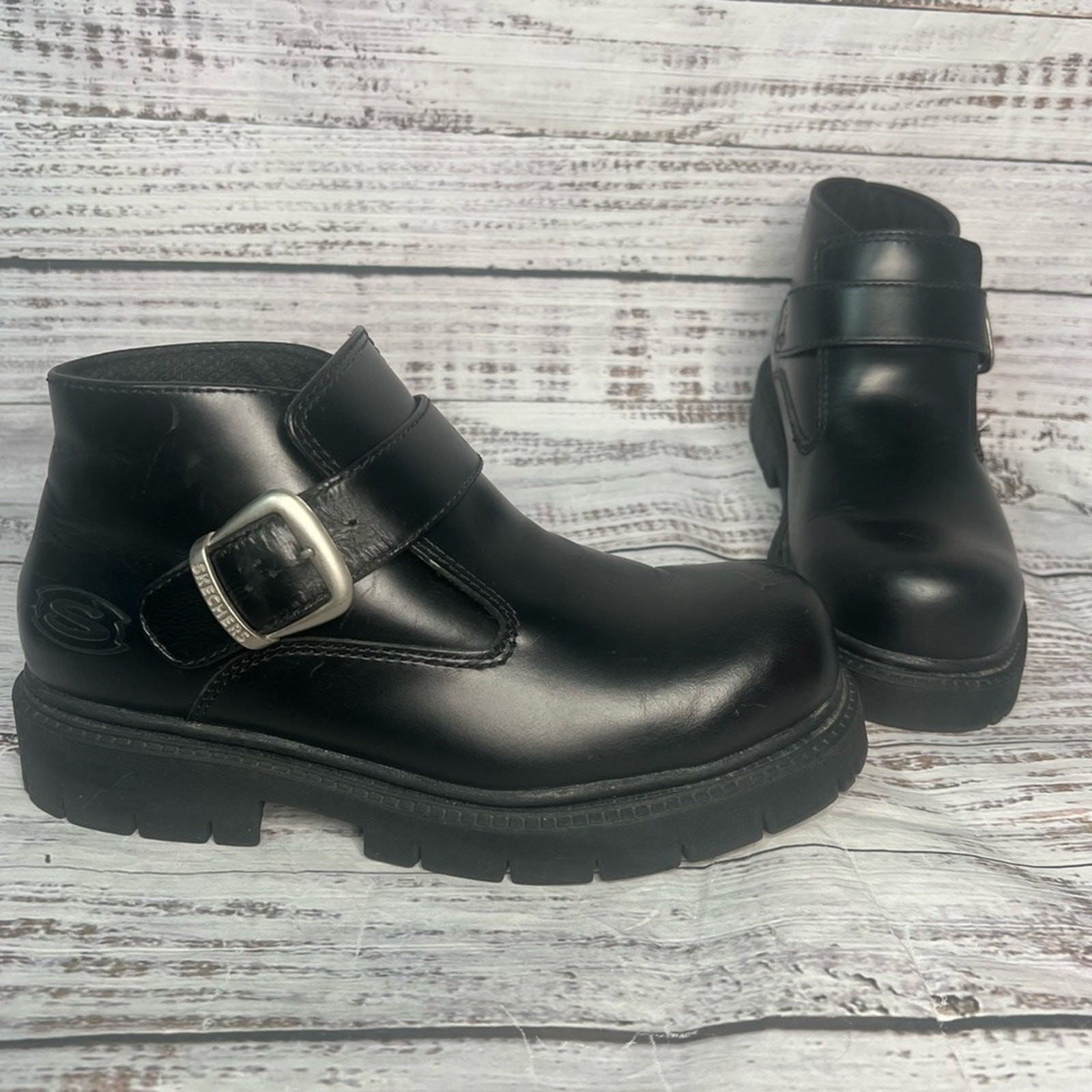 Skechers Mens 8 Black Chunky Boots Monk Strap Y2K… - image 1