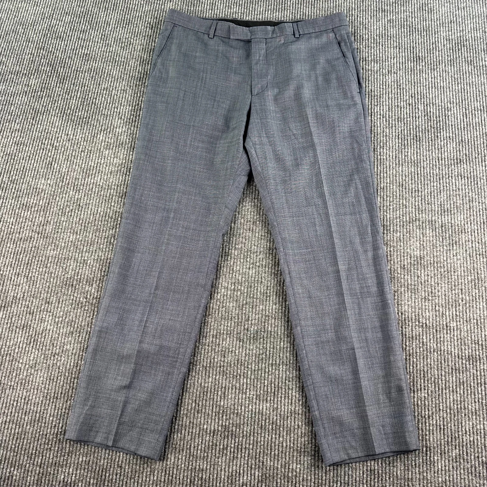 Strellson Pants Men 36x29.5 Blue Linen Hopsack Flat Front Summer Premium Slacks