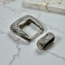 Tiffany  Co Ladies Wood Grain Fashion Belt Buckle Sterling Silver Estate TIF877